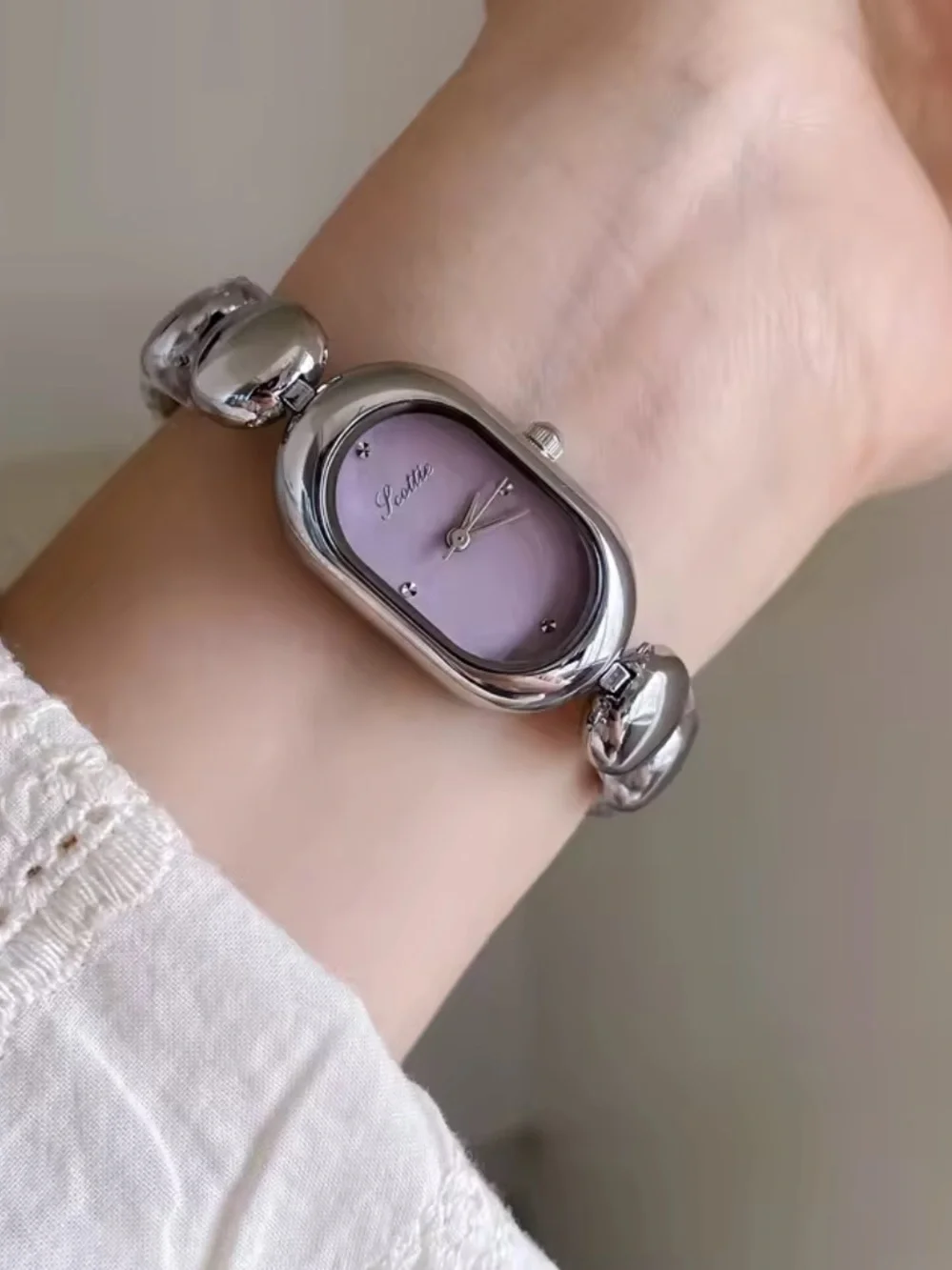 New Elegant Silver Bracelet Watch with Purple Dial